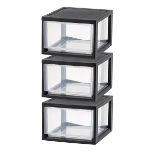 Stackable Plastic Storage-Drawer, 3-Drawer Organizer Unit