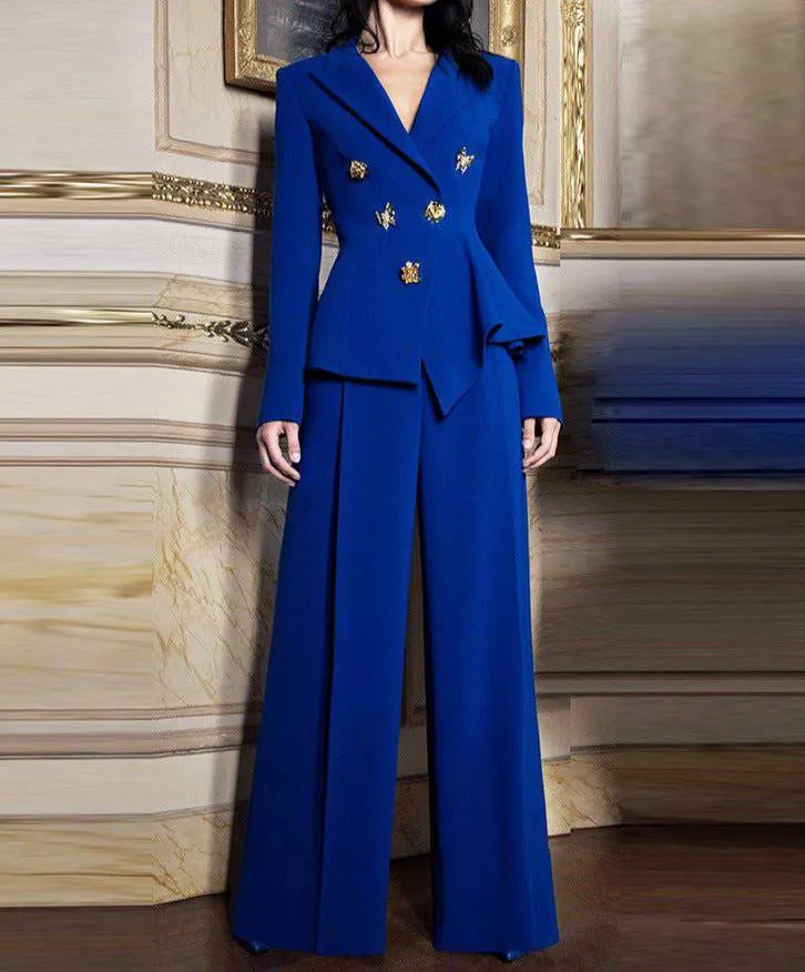 Abby Long Sleeve Butterfly Detail Flared Pants Suit