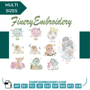 Adorable Animals and Fantasy- 10 Embroidery Designs Pack - Multi-Size