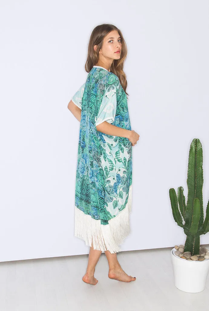 ATHENA PROCOPIOU Blue/Green Fringe Kimono