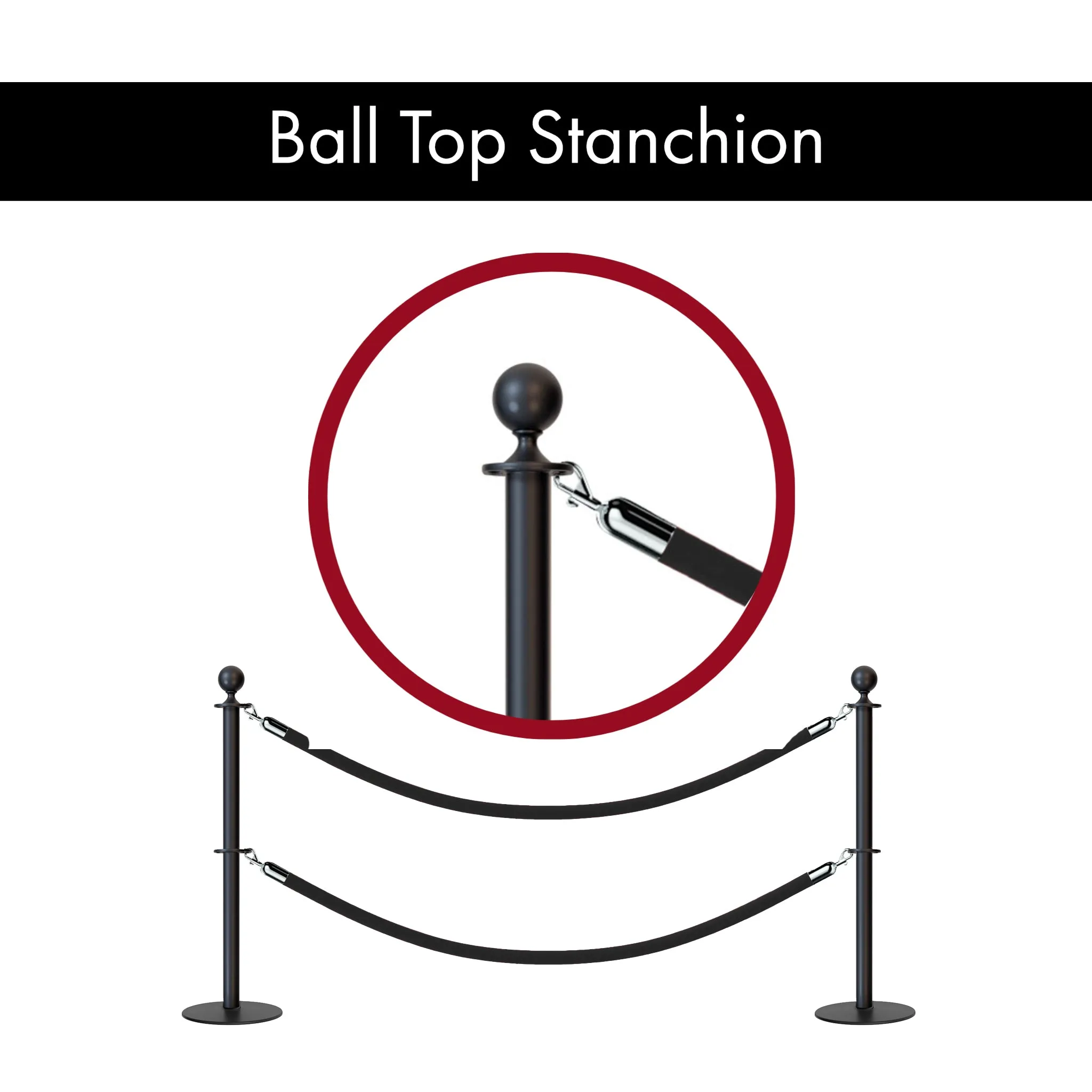 Ball Top Dual Rope Stanchion with Low Profile Base - Montour Line CXLineD