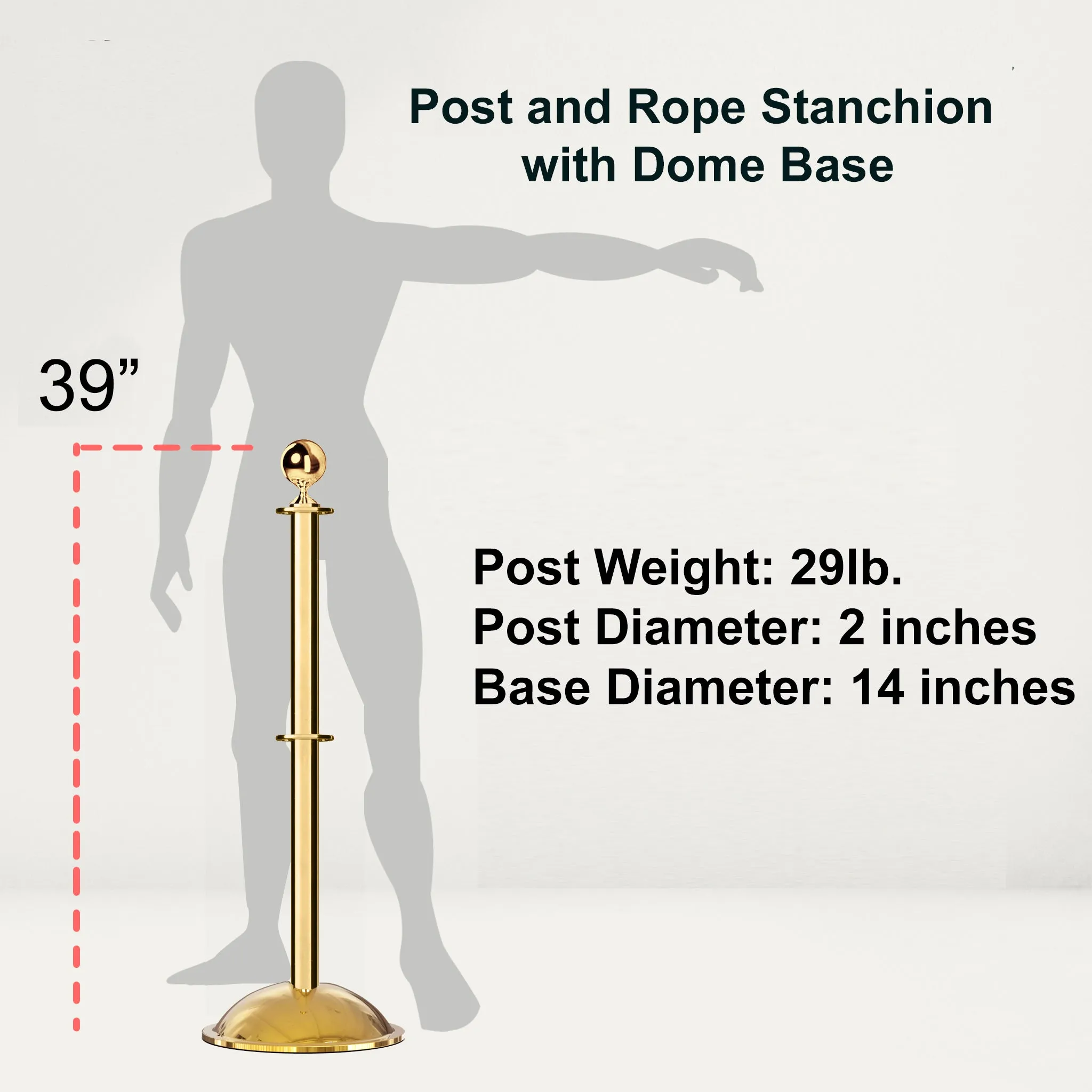 Ball Top Post and Rope Stanchion with Dome Base - Montour Line CDLineD