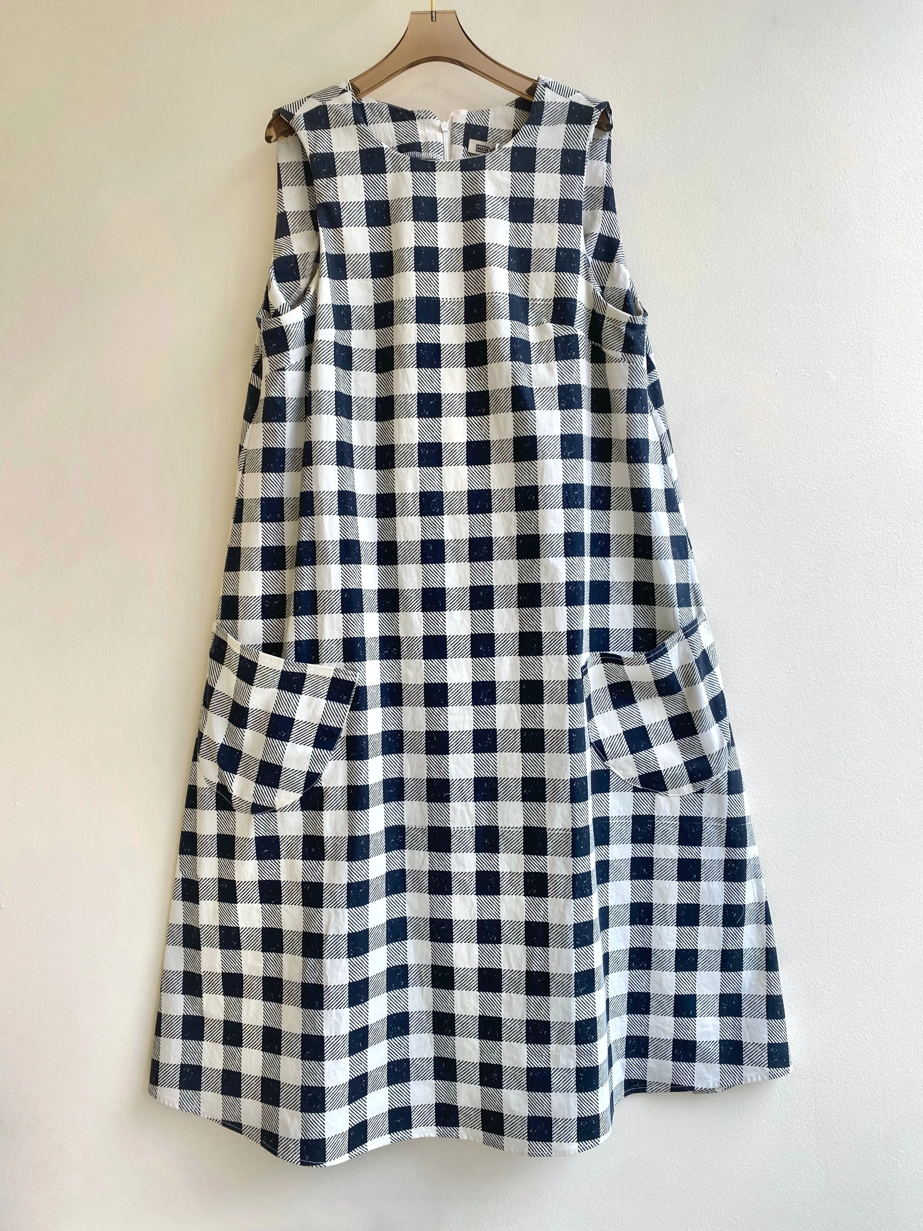 Black & White Checkered Chore Dress w/ Patch Pockets