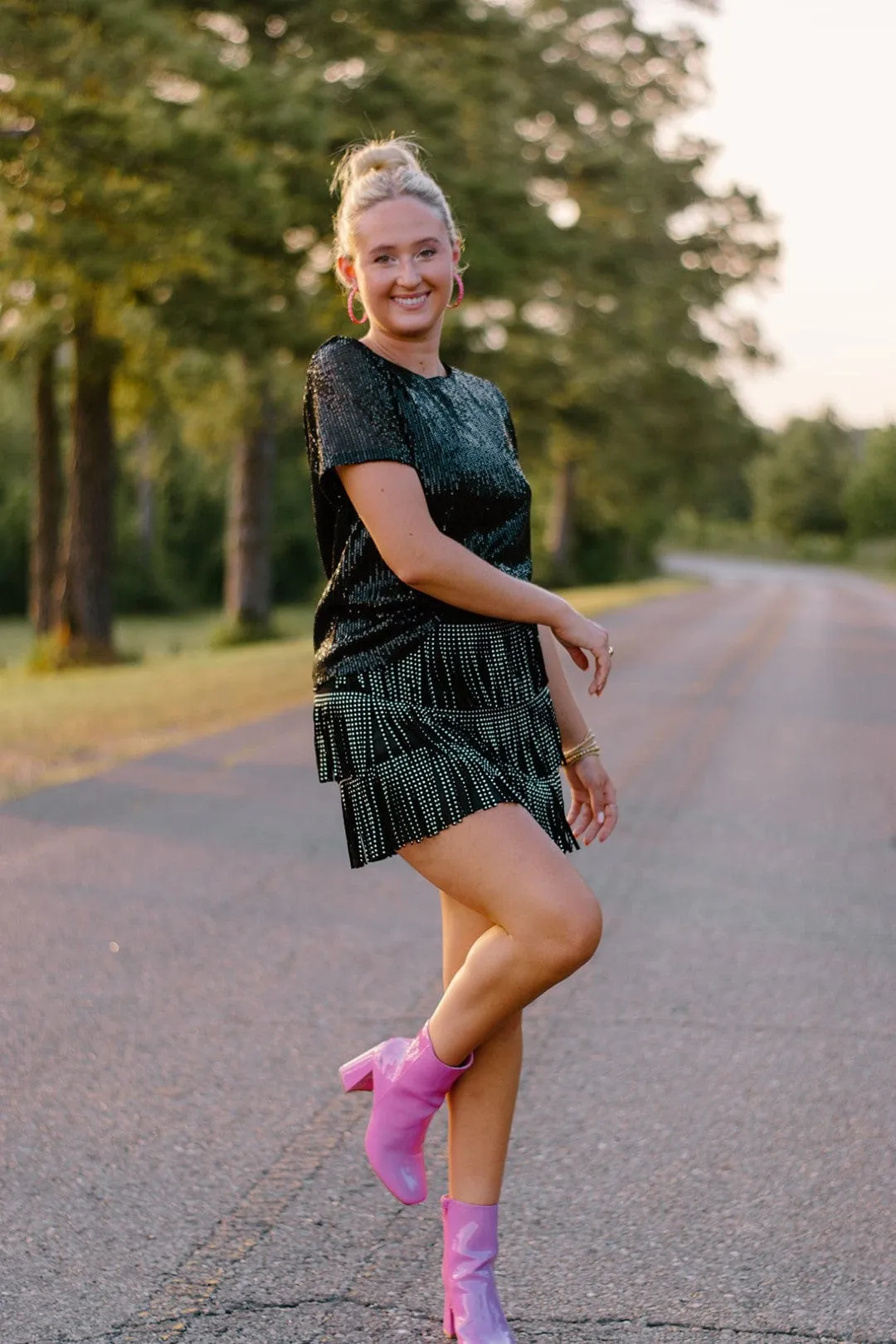 Black Sequin Cap Sleeve Top