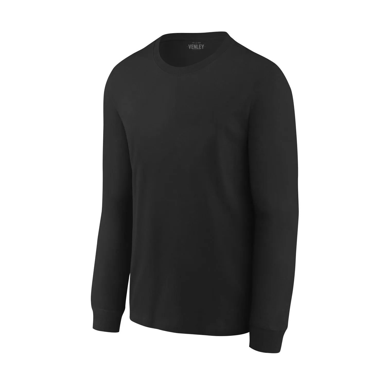 Black Sueded Crew Neck Long Sleeve T-Shirt