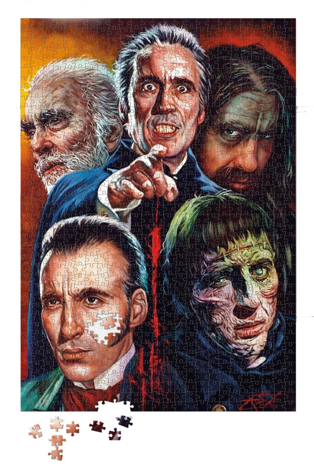 Chrispother Lee Montage - Classic Horror 1000 Piece Puzzle by Rick Melton