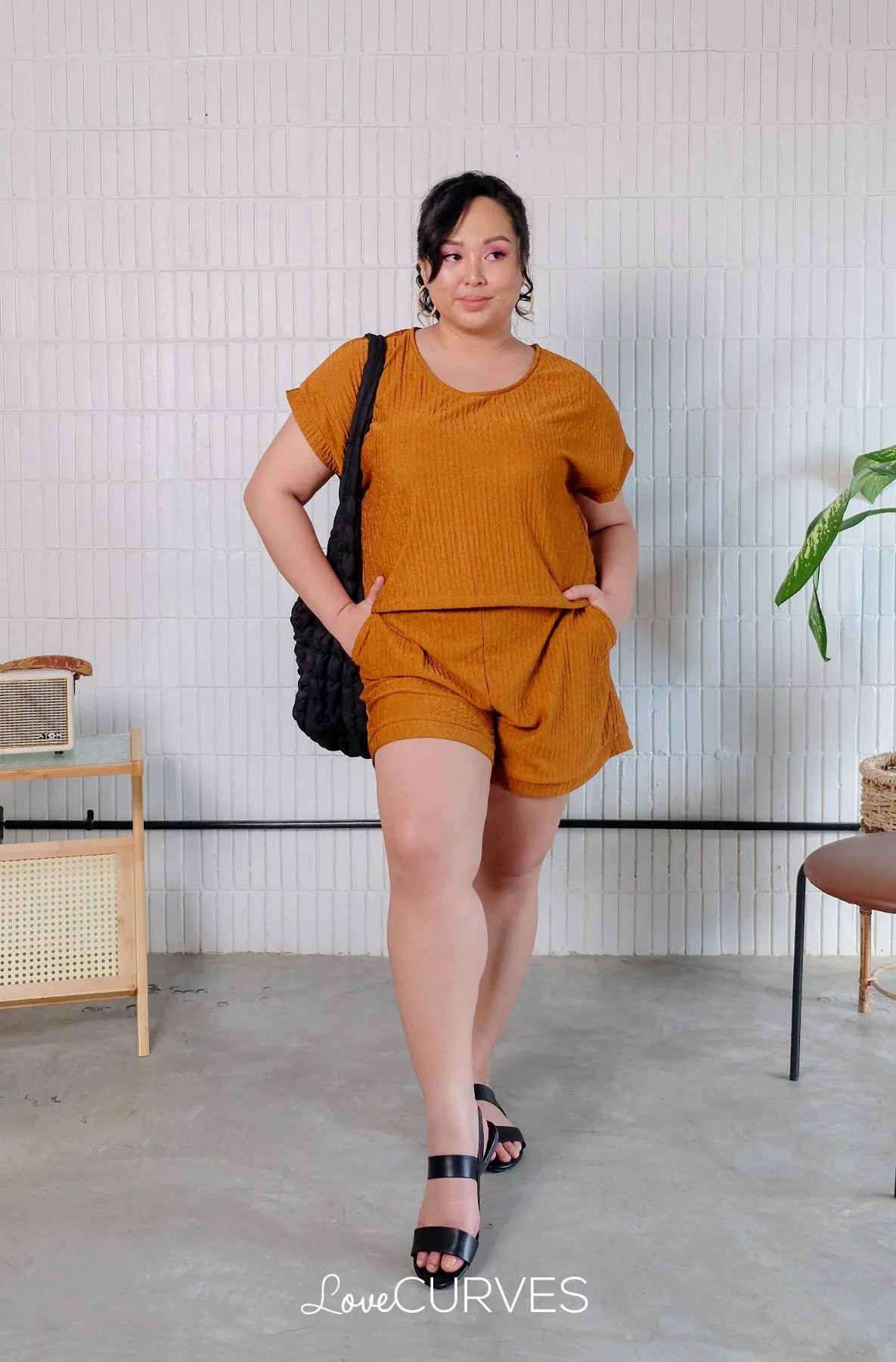 Cuffed Sleeves Top with Shorts Co-ords - Burnt Copper