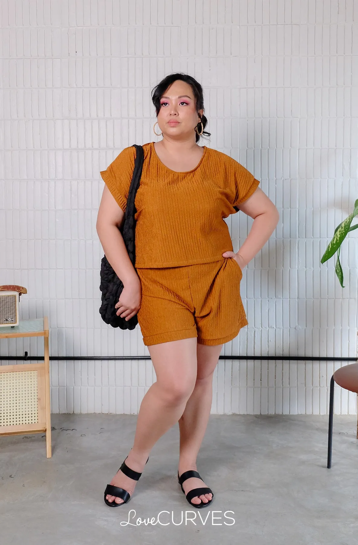 Cuffed Sleeves Top with Shorts Co-ords - Burnt Copper