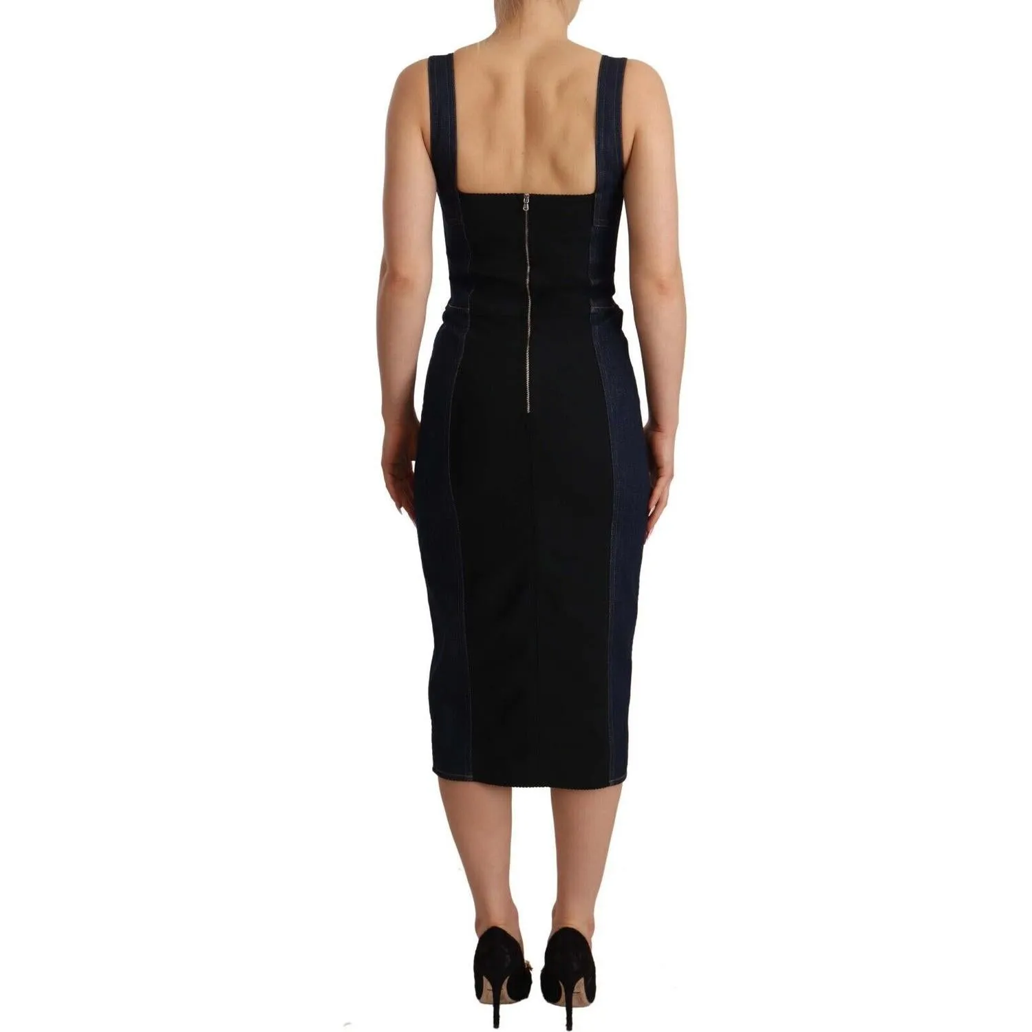 Dolce & Gabbana Elegant Dark Blue Denim Sheath Midi Dress