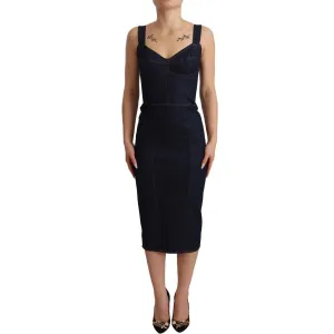 Dolce & Gabbana Elegant Dark Blue Denim Sheath Midi Dress