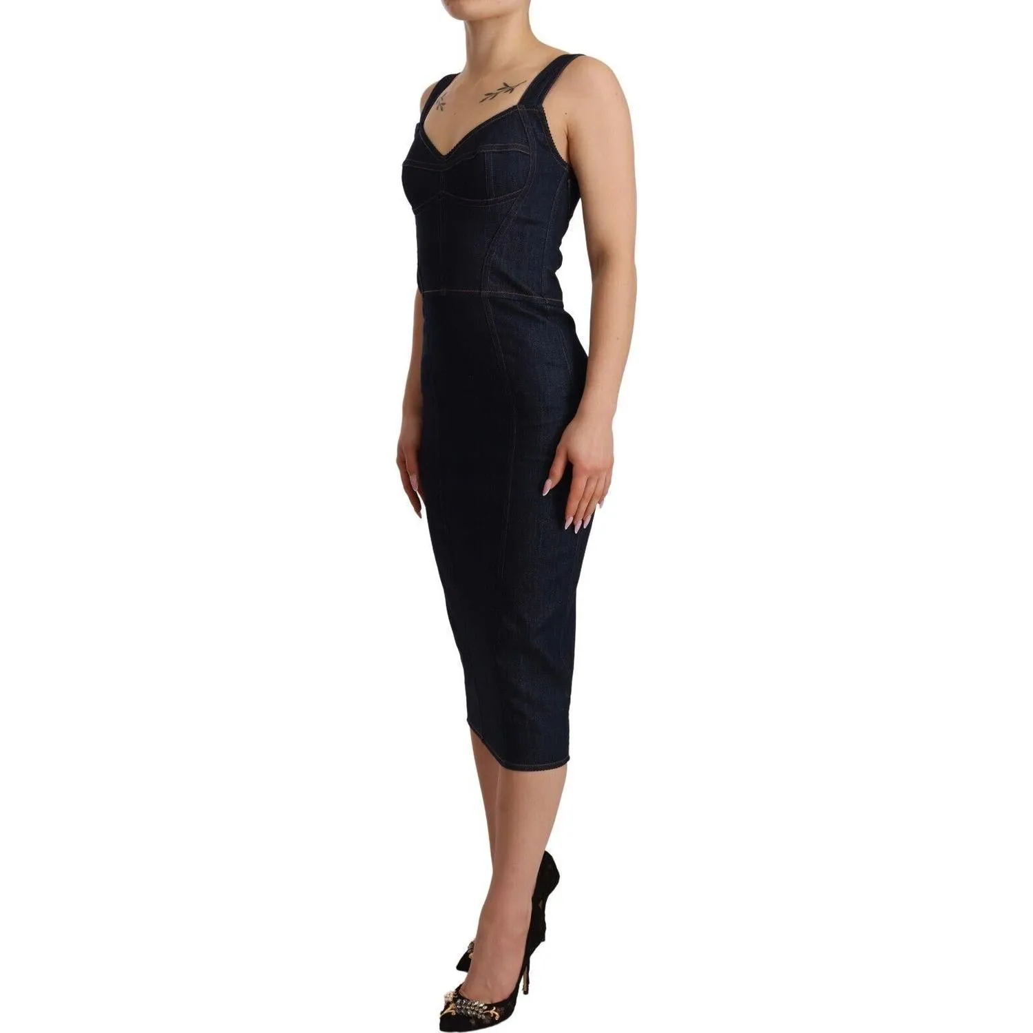 Dolce & Gabbana Elegant Dark Blue Denim Sheath Midi Dress