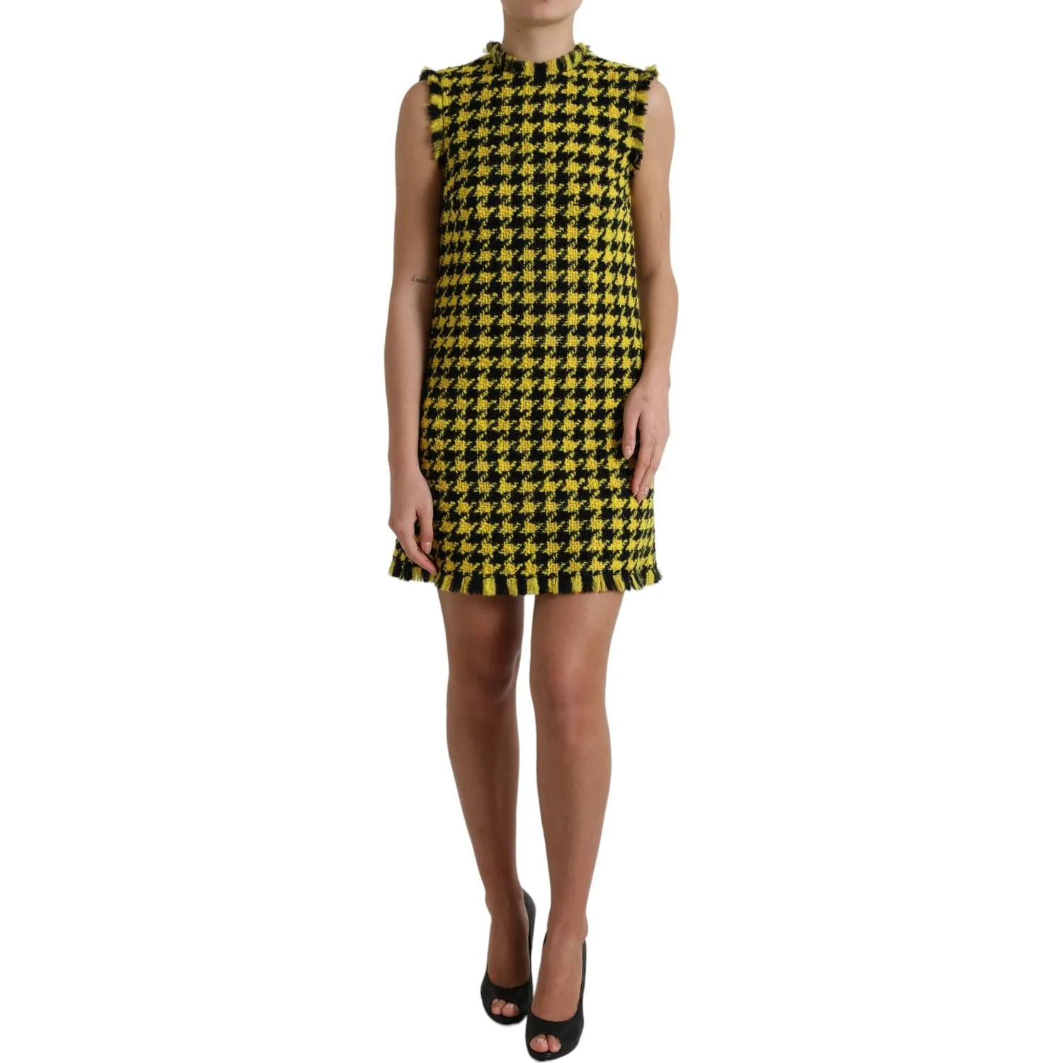 Dolce & Gabbana Houndstooth Knitted Chic Yellow Mini Skirt