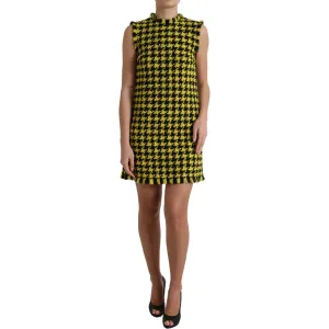 Dolce & Gabbana Houndstooth Knitted Chic Yellow Mini Skirt