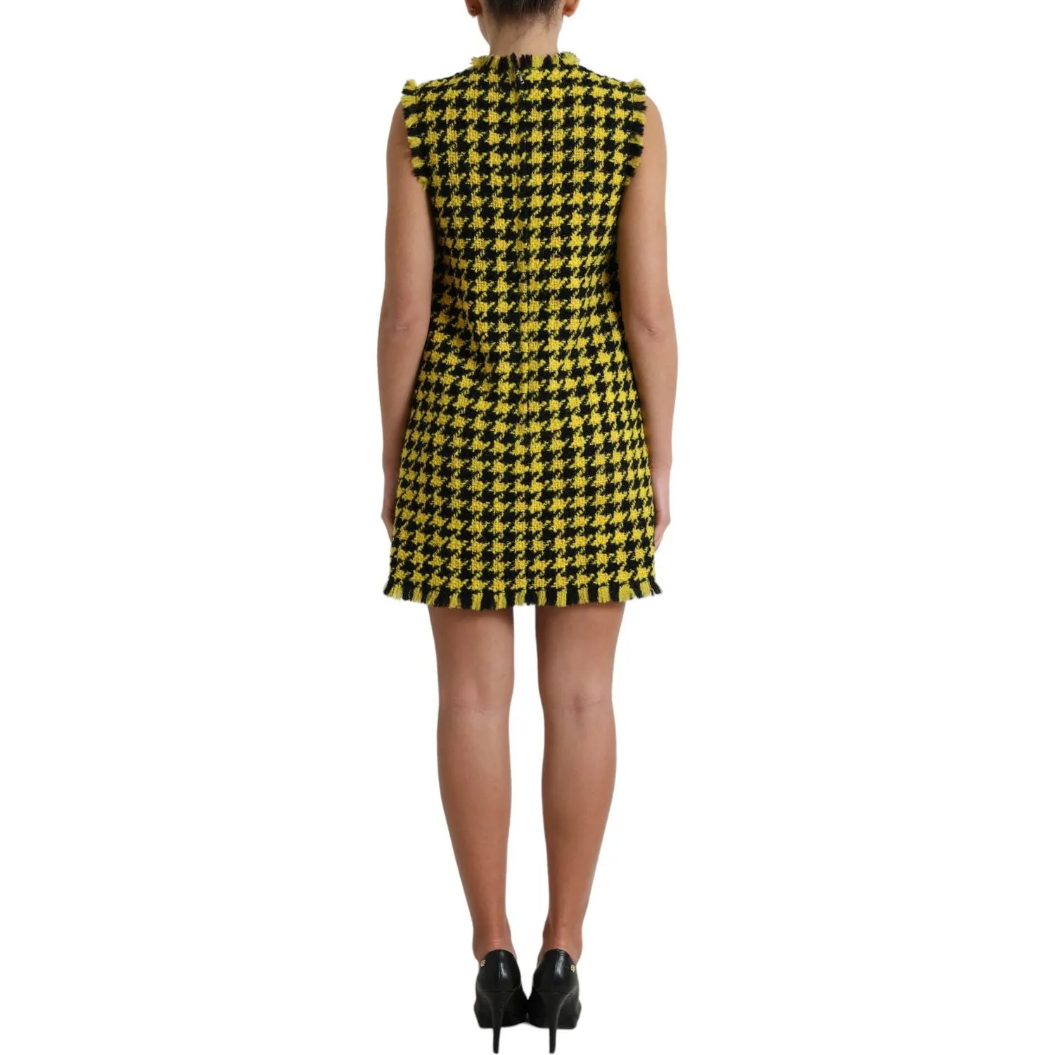 Dolce & Gabbana Houndstooth Knitted Chic Yellow Mini Skirt