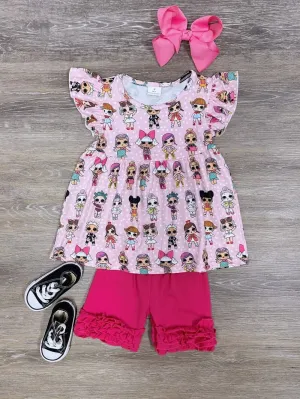 Doll House Friends Pink Ruffle Girls Shorts Outfit