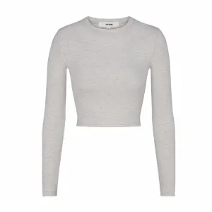 Joah Brown Cropped Crew Long Sleeve (Pearl Grey Rib)