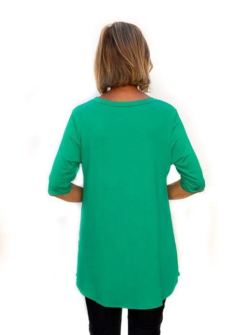 Kelly Green Round Neck Elbow Length Sleeve Top