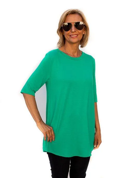 Kelly Green Round Neck Elbow Length Sleeve Top