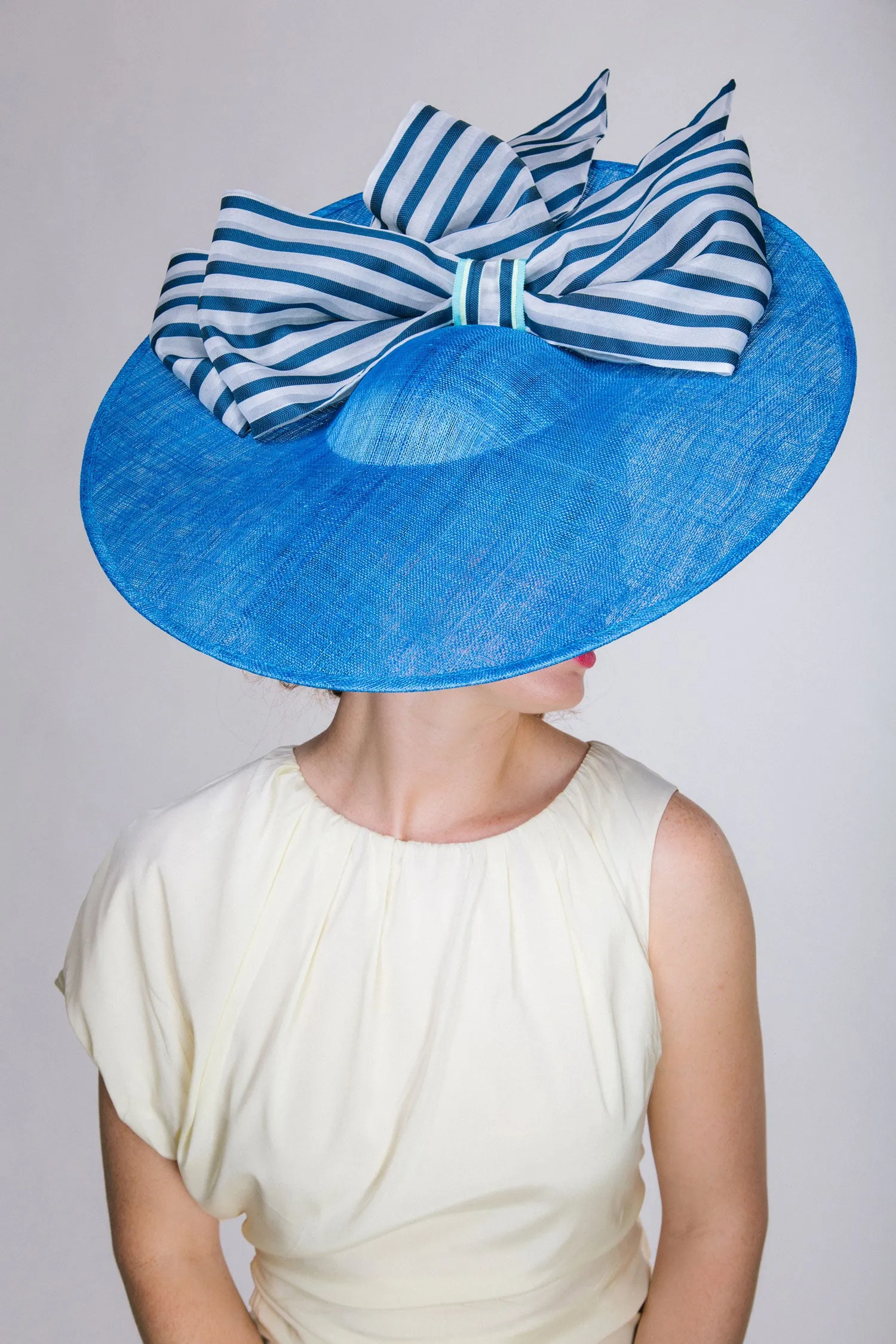 Lady Aurelia: Large Disc Derby Hat with Stripe Bows