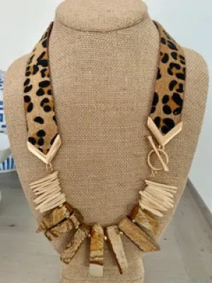 Leopard and Semi Precious Stone Necklace