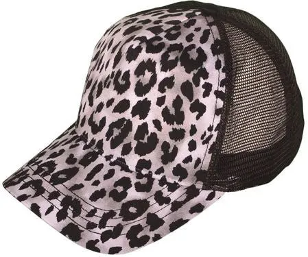 Leopard Print Mesh Back Trucker Cap