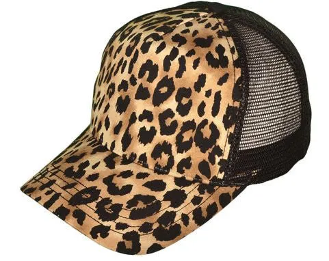 Leopard Print Mesh Back Trucker Cap