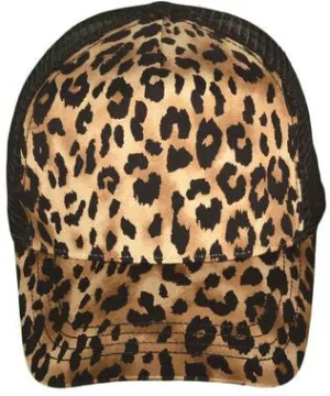 Leopard Print Mesh Back Trucker Cap