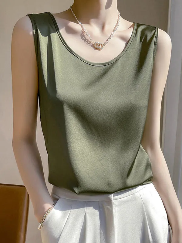 Loose Sleeveless Solid Color Round-Neck Vest Top