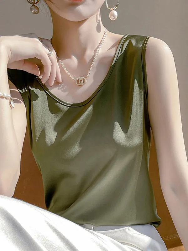 Loose Sleeveless Solid Color Round-Neck Vest Top