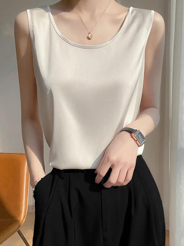 Loose Sleeveless Solid Color Round-Neck Vest Top