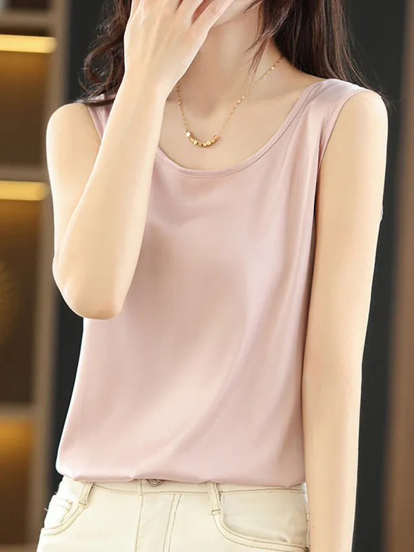 Loose Sleeveless Solid Color Round-Neck Vest Top