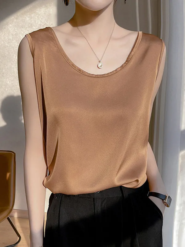 Loose Sleeveless Solid Color Round-Neck Vest Top