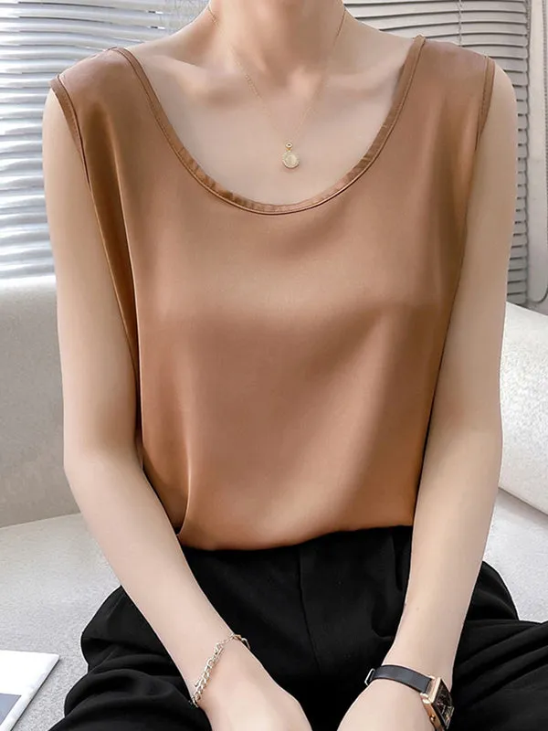 Loose Sleeveless Solid Color Round-Neck Vest Top