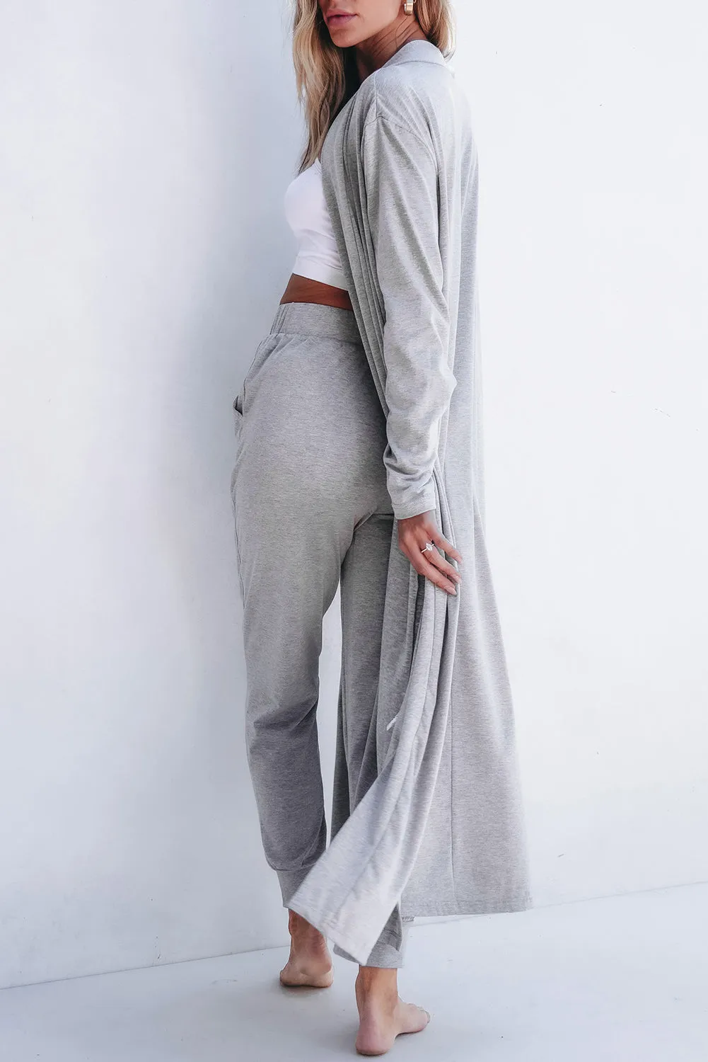 Parchment Split Long Cardigan and Skinny Pants Lounge Set