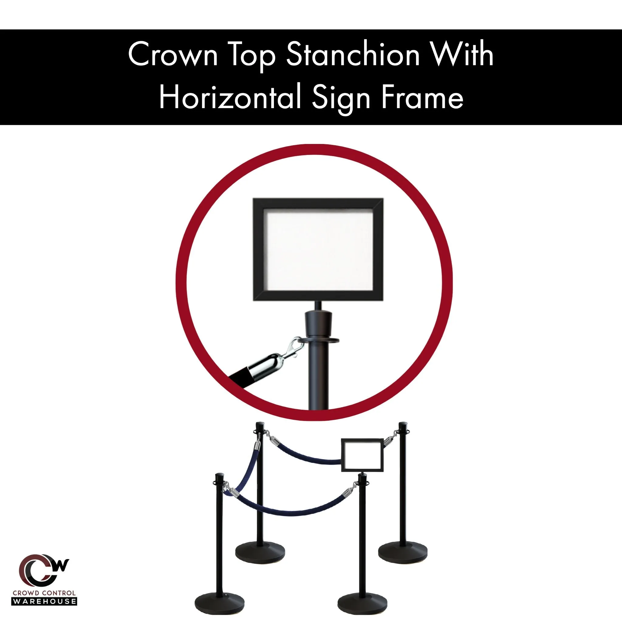 Post and Rope Stanchion Kit, Crown Top Posts, 6 Ft. Velvet Foam Core Rope and Sign Frame - Montour Line