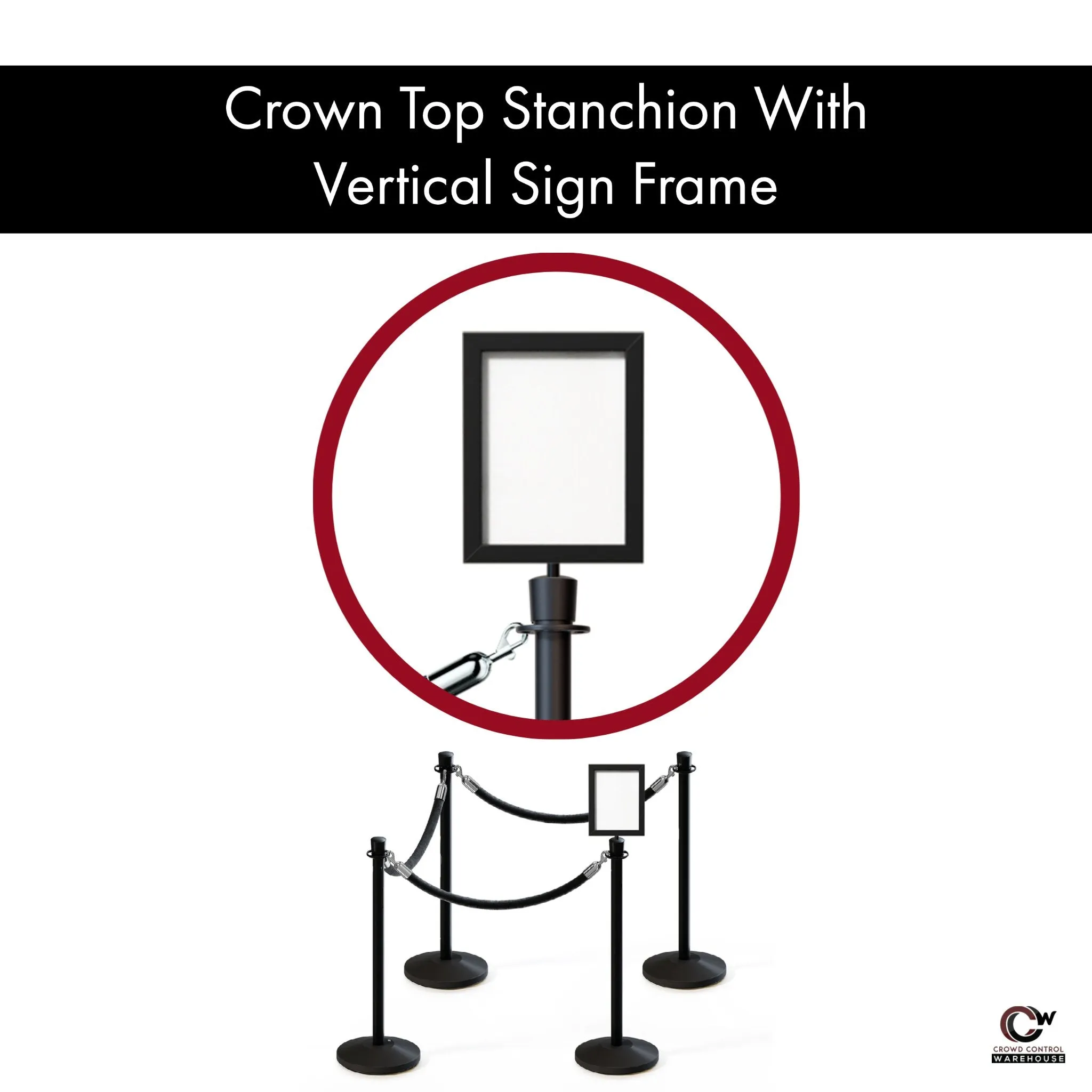 Post and Rope Stanchion Kit, Crown Top Posts, 6 Ft. Velvet Foam Core Rope and Sign Frame - Montour Line