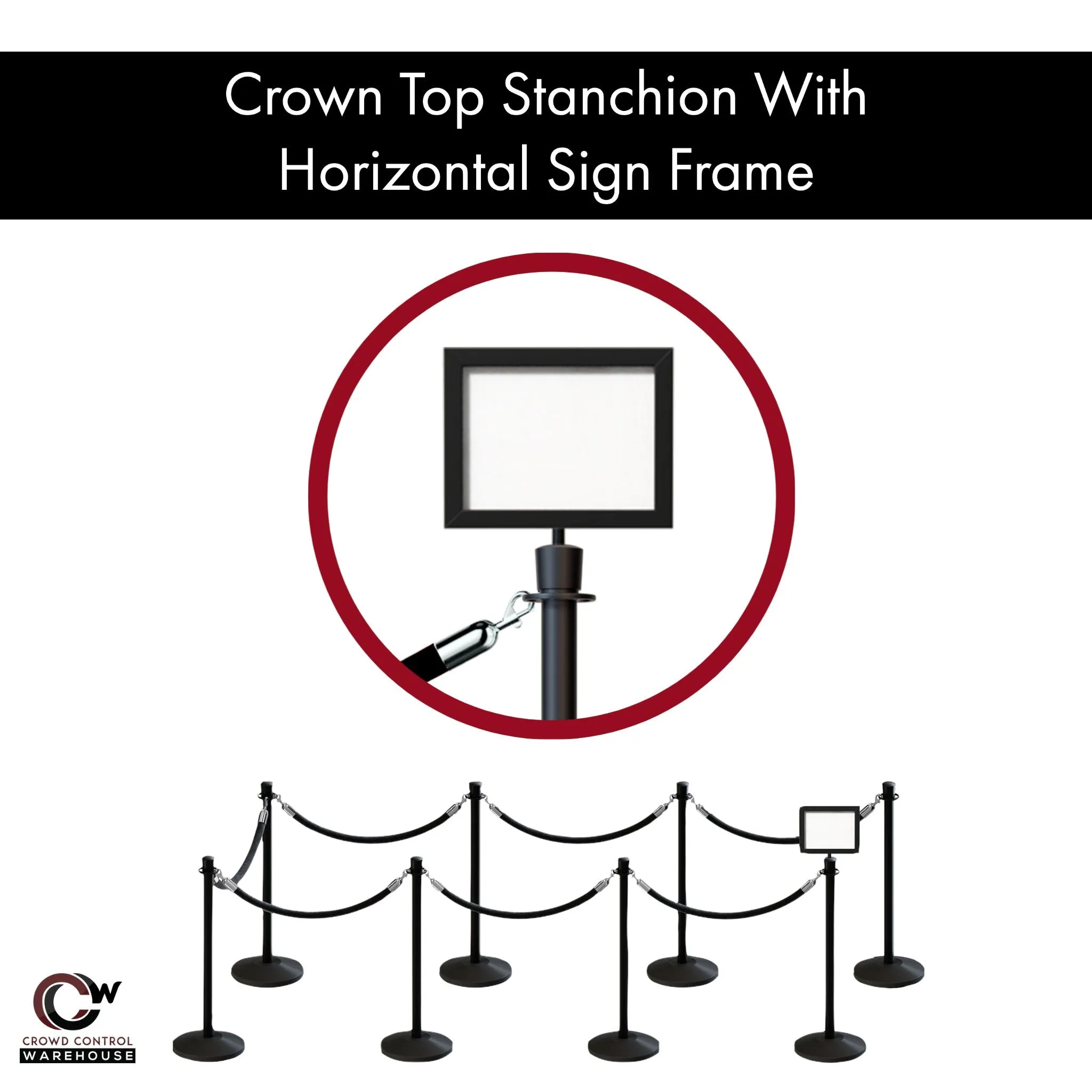 Post and Rope Stanchion Kit, Crown Top Posts, 6 Ft. Velvet Foam Core Rope and Sign Frame - Montour Line