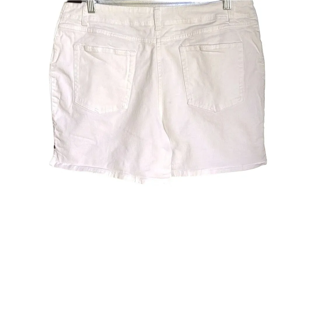 St. John's Bay Women's White Stretch Cotton Blend Five Pocket Shorts Size 14