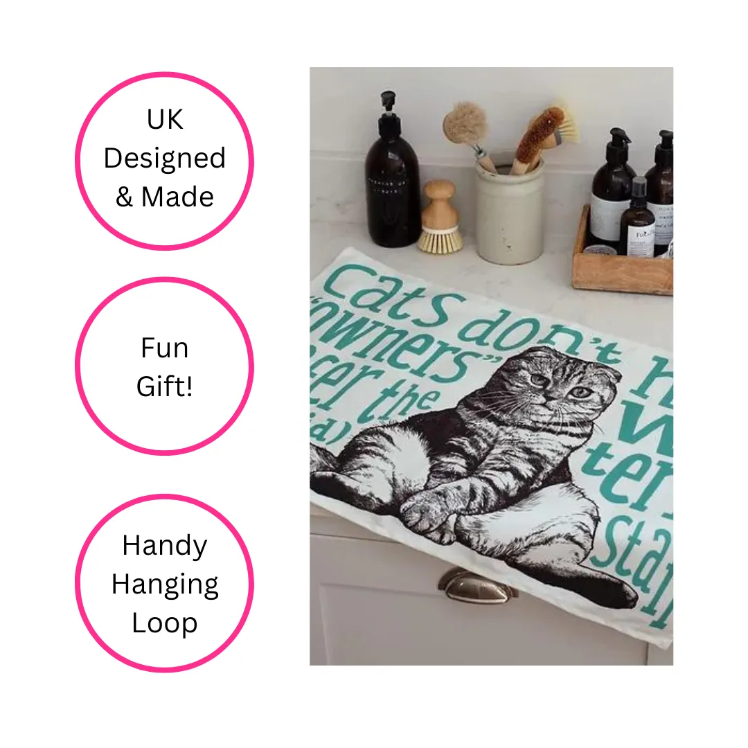 TEAL UNPAID STAFF CAT TEA TOWEL