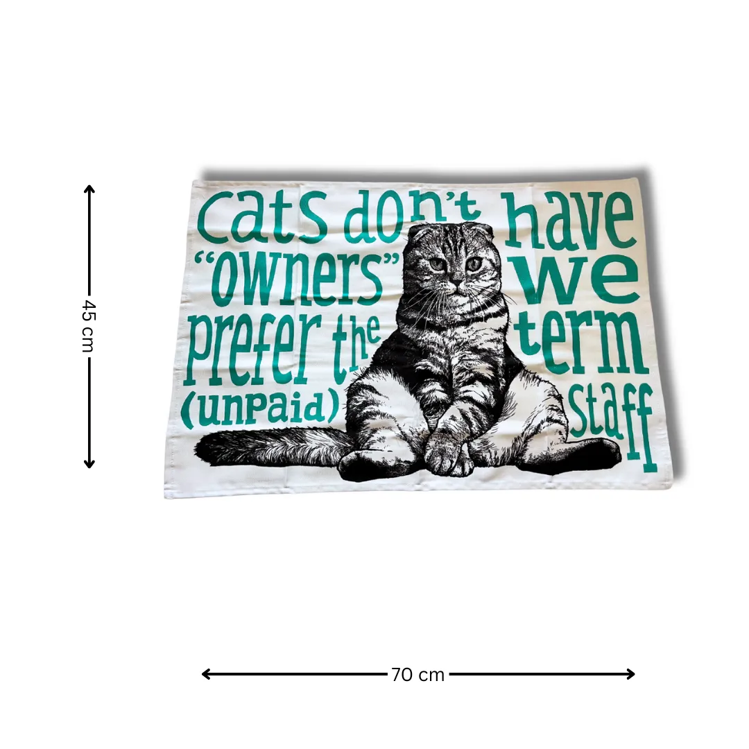 TEAL UNPAID STAFF CAT TEA TOWEL