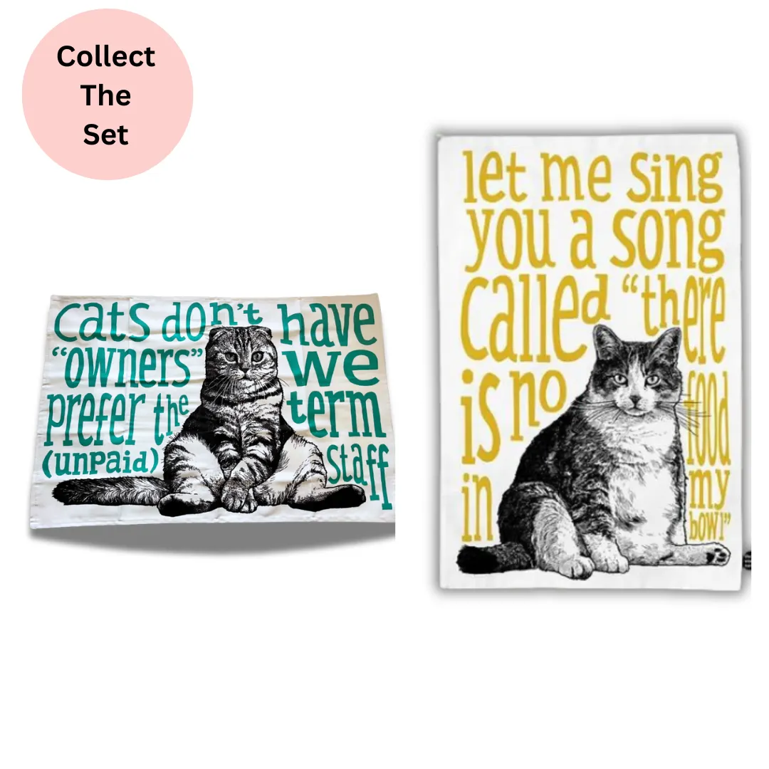 TEAL UNPAID STAFF CAT TEA TOWEL