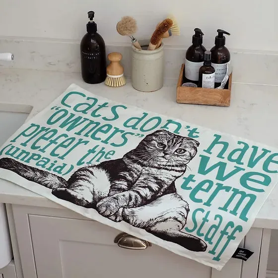 TEAL UNPAID STAFF CAT TEA TOWEL