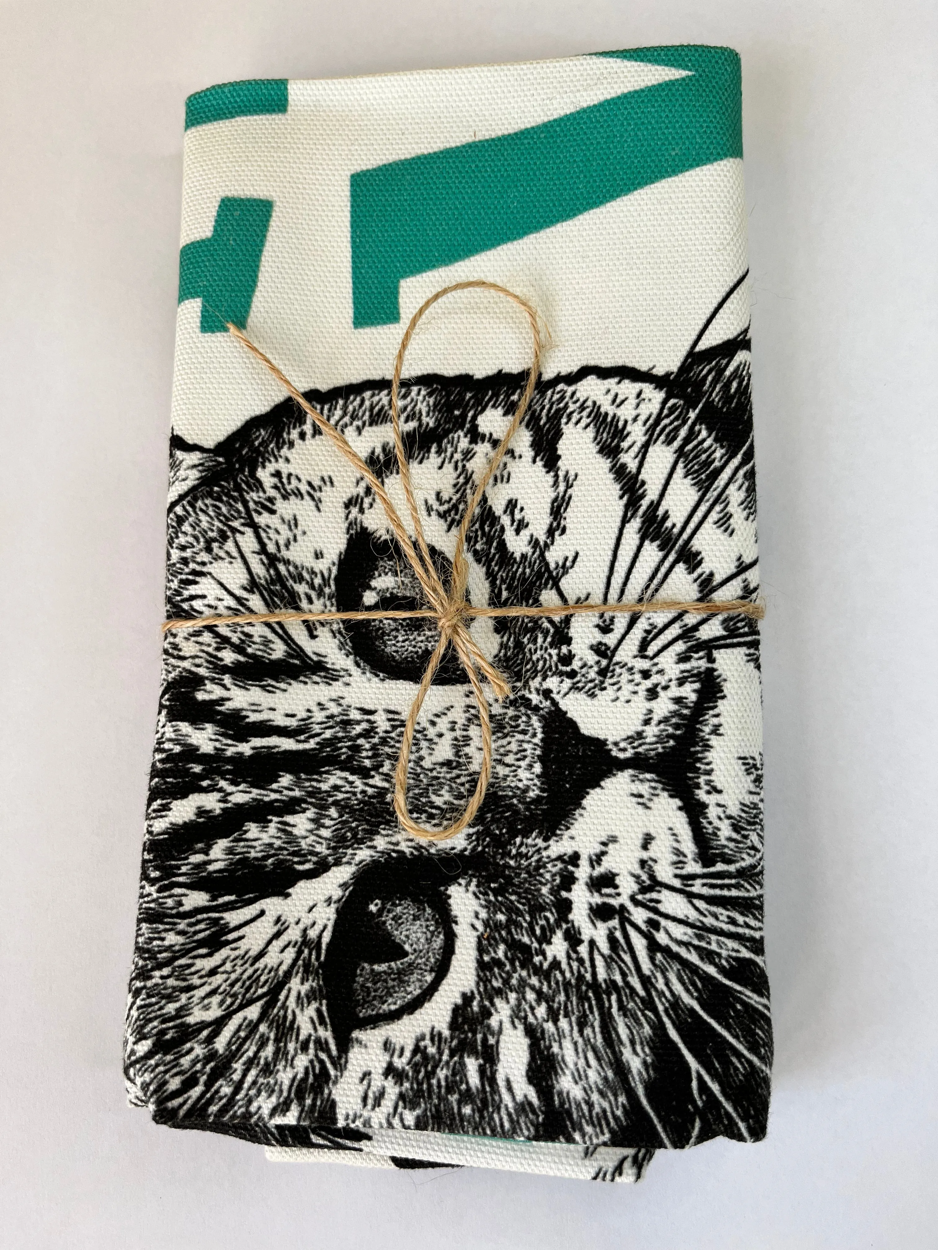 TEAL UNPAID STAFF CAT TEA TOWEL