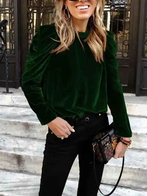 Women’s velvet puff long sleeve temperament top