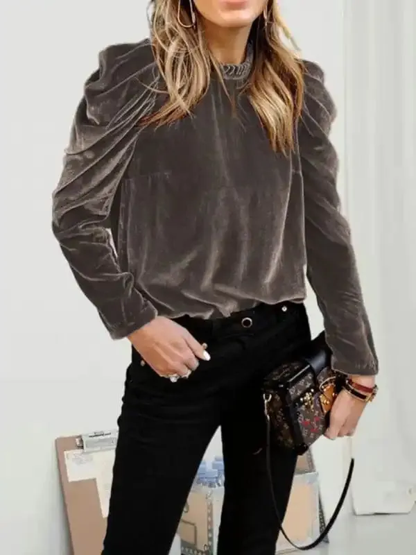 Women’s velvet puff long sleeve temperament top